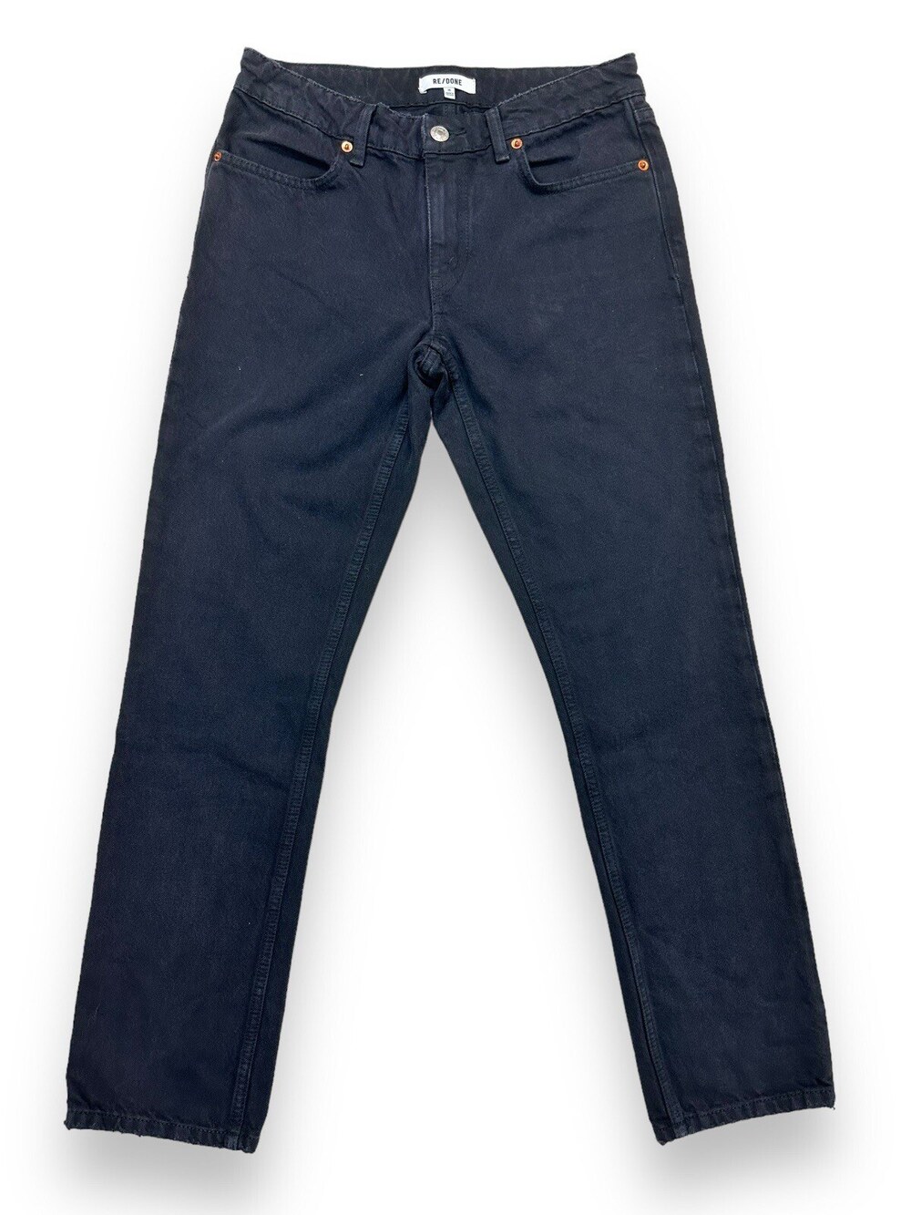 Re/Done 70s Low Rise Straight Jeans Women's 26 Washed Black Dark Denim $275
